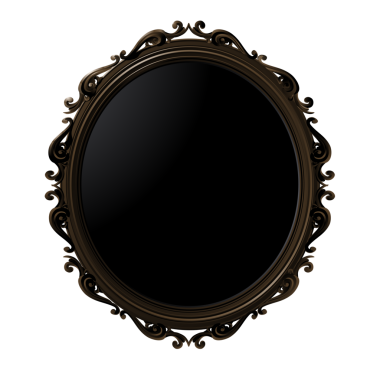 Siyah ayna. Karanlık ayna. Siyah arkaplan üzerinde kopya alanı olan oval bir altın çerçeve çizimi