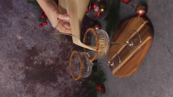 Christmas Traditional Eggnog Cinnamon Nutmeg Sweet Creamy Festive Cocktail Vertical — Stock Video