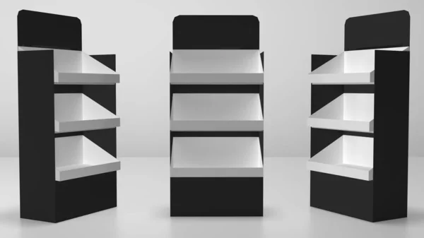 Product display shelf black and white. 3D Illustration