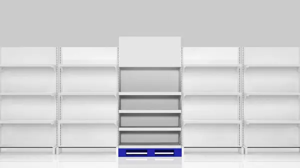 Product shelfing display rack superstore. 3D Illustration