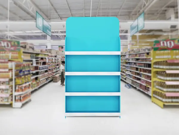 Stock image Superstore product display end cap shelf in eye catchy blue color. 3D Illustration