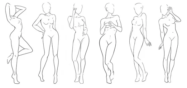 Illustration Women Hand Drawn Sketch Set Female Body Contours Model — Stock Photo, Image
