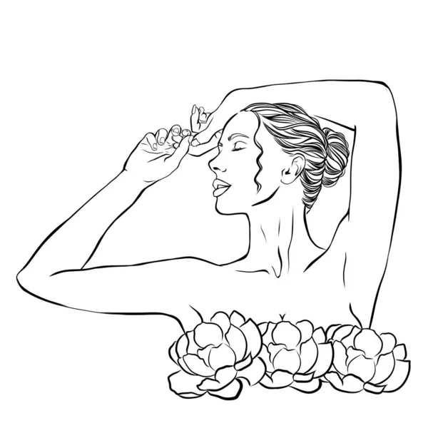 Девушка Цветами Салона Красоты Спа Иллюстрация Черно Белый Рисунок Значок — стоковое фото