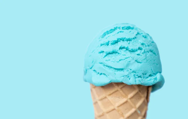Blue Ice Cream Scoop Cone Bright Blue Background — 图库照片