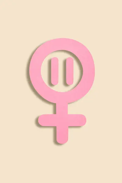 Menopause Konzept Papierschnittkombination Aus Weiblichem Symbol Und Wecker Draufsicht — Stockfoto