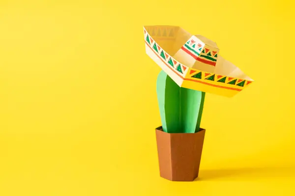 Cinco Mayo Concept Paper Craft Cactus Sombrero Solid Color Background Royalty Free Stock Photos