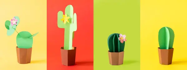 Cinco Mayo Concept Collage Four Different Paper Cactus Solid Color Stock Image