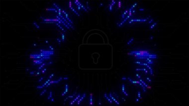 Siber güvenlik kavramı - devre arkaplan animasyonu ile kapalı kilit. Yüksek kaliteli FullHD görüntüler