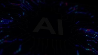 Siber güvenlik kavramı - Devre arkaplan animasyonlu yapay zeka harfleri. Yüksek kaliteli FullHD görüntüler