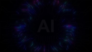 Siber güvenlik kavramı - Devre arkaplan animasyonlu yapay zeka harfleri. Yüksek kaliteli FullHD görüntüler