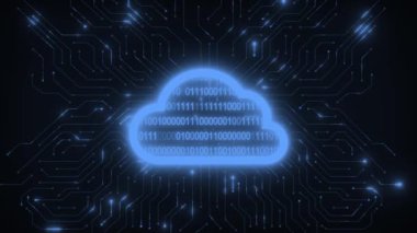 Siber güvenlik kavramı. İkili kod ve devre ızgarası olan bulut. Yüksek kaliteli FullHD görüntüler