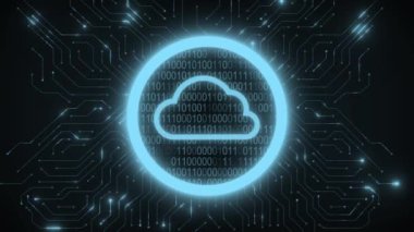 Siber güvenlik kavramı. İkili kod ve devre ızgarası olan bulut. Yüksek kaliteli FullHD görüntüler