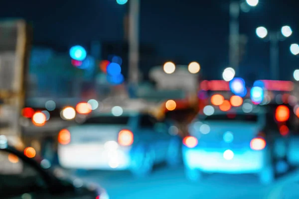 stock image Blurred car traffic lights at night city. Traffic jam in evening rush hour.