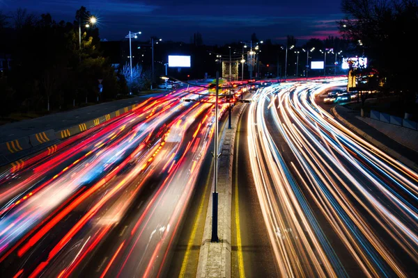 Car Traffic Light Night City Highway Stock Photo