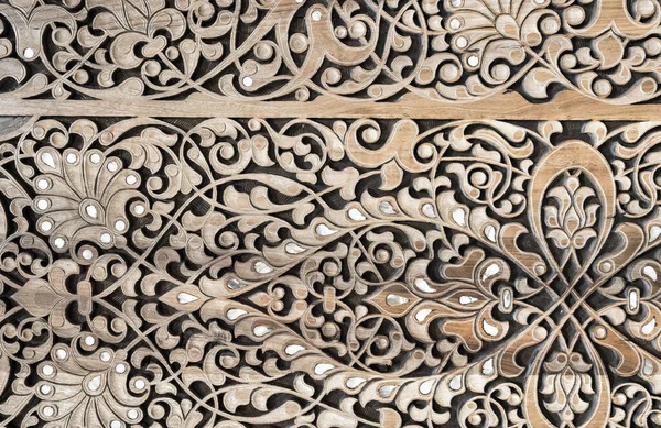 Fragment Ancient Carved Wooden Door Ornate Background — 스톡 사진