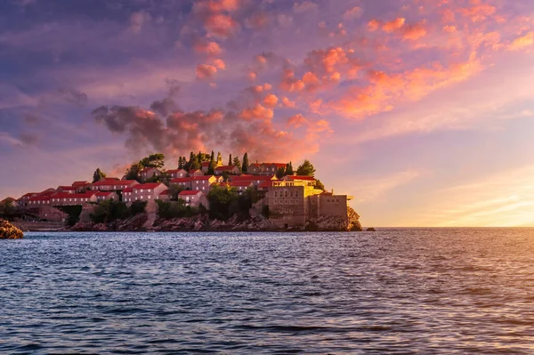 Hotel Island Sveti Stefan Sunset City Budva Montenegro — Fotografia de Stock
