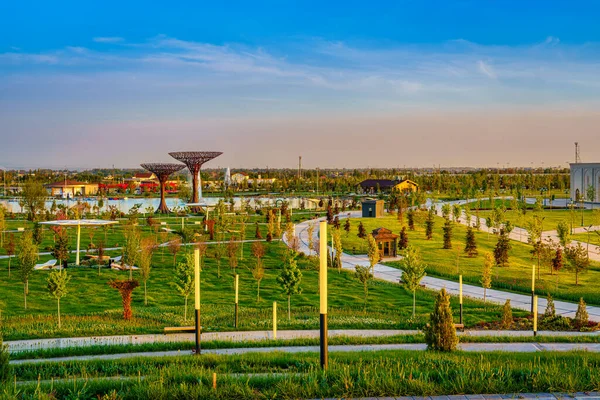 Uzbekistan Tashkent April 2023 황혼무렵의 우즈베키스탄 공원의 — 스톡 사진