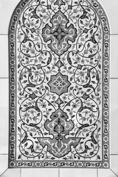 Ornamento Tradicional Islámico Geométrico Blanco Negro Sobre Baldosa Fragmento Mosaico — Foto de Stock
