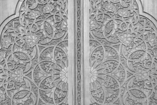 Puertas Madera Antiguas Talladas Blanco Negro Con Motivos Mosaicos — Foto de Stock
