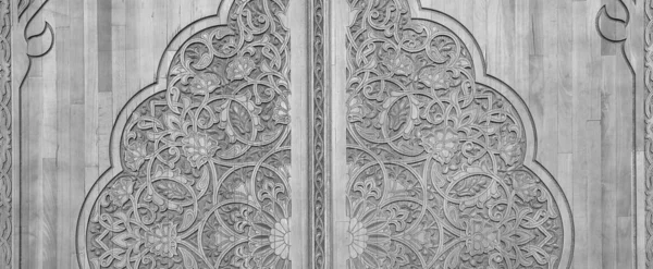 Black White Carved Antique Wooden Doors Patterns Mosaics — Stock Photo, Image