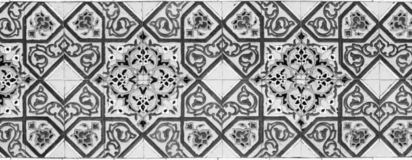 Ornamento Islâmico Tradicional Geométrico Preto Branco Uma Telha Fragmento Mosaico — Fotografia de Stock