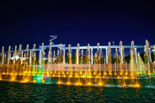 Memorial Fileiras Fontes Com Iluminação Noturna Praça Independência Verão Noite — Fotografia de Stock