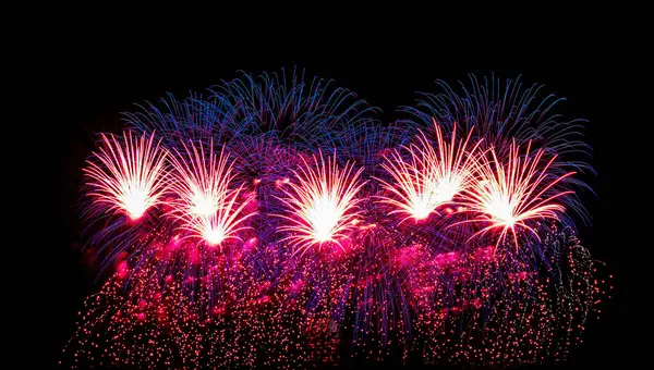 Colorful Celebration Fireworks Isolated Night Black Sky Background — Stock Photo, Image