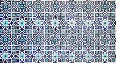 Geometrik geleneksel İslami süs. Seramik mozaiğin bir parçası. Tasarım için soyut arkaplan.