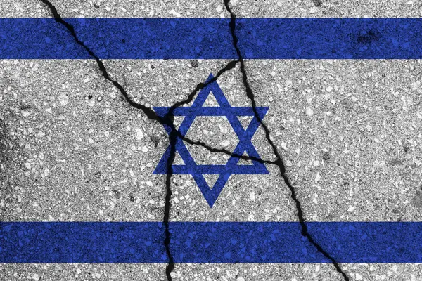 stock image Israel flag on cracked concrete wall. The concept of crisis, default, economic collapse, pandemic, conflict, terrorism, war  or other problems in the country. Abstract disaster symbol.