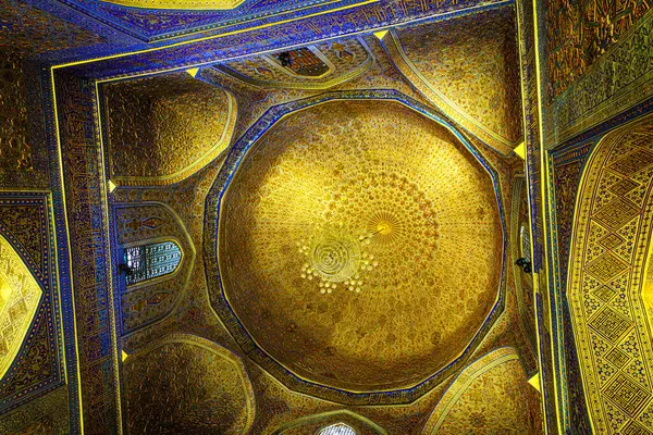 Ornamen Kubah Dan Interior Dari Mausoleum Gur Emir Samarkand Uzbekistan Stok Foto
