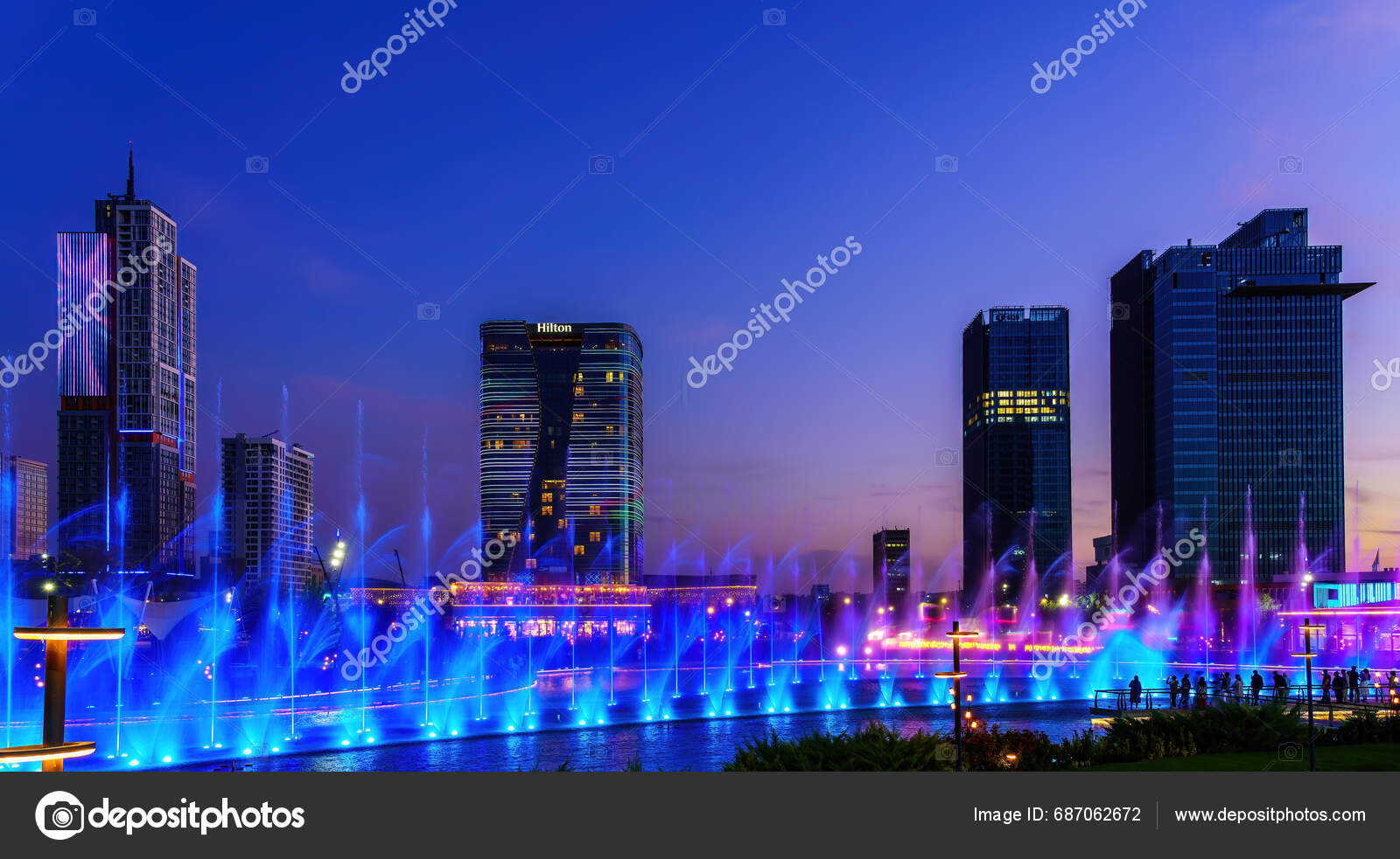 Uzbekistan Tashkent September 2023 Fountain Laser Illumination Light