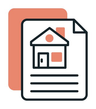 Kağıtların ve ev simgesinin vektör çizimi. İnşaat Sözleşmesi                         