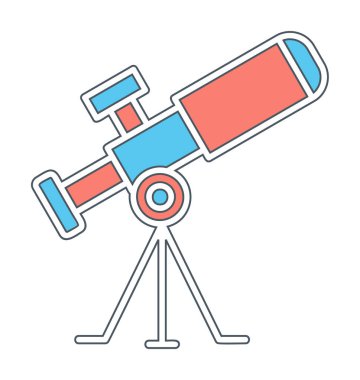 Teleskop düz simgesi. Eğitim ve astronomi elementi, dürbün ve araştırma yıldızları vektör grafikleri