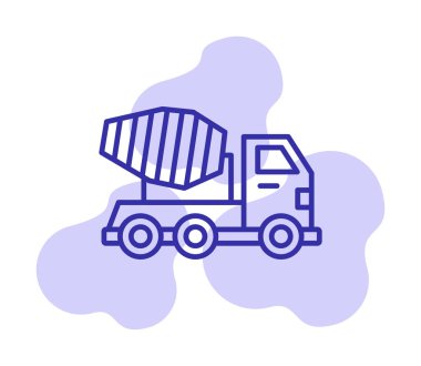 Beton karıştırıcı kamyonun renkli simgesi. Şehir toplu taşımacılığının yan görünümü