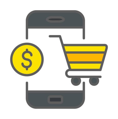 Mobil Online Alışveriş simgesi. Vektör illüstrasyonu