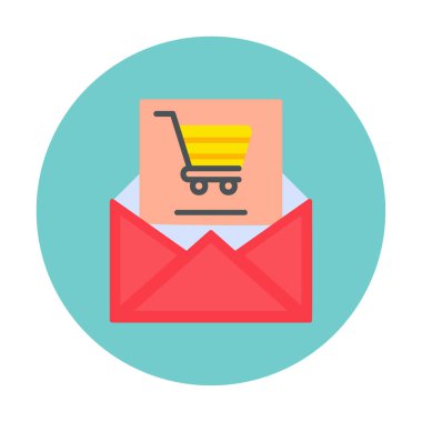 Zarf ve alışveriş arabası ile alışveriş simgesi, vektör illüstrasyonu