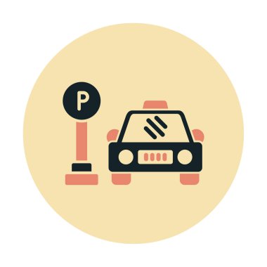 Çember vektör illüstrasyonunda park simgesinin yanındaki araba