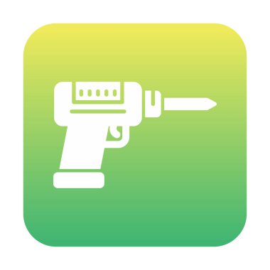 Düz dizaynlı el matkabı simgesi. Tamirci konsepti için matkap simgesi. Çizgi film dizaynında ev aletleri. Tamirci için elektrikli cihaz. Vektör illüstrasyonu