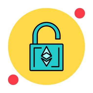 ethereum kripto para birimi kilidi açan asma kilit simgesi. vektör illüstrasyonu