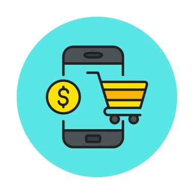 Mobil Online Alışveriş simgesi. Vektör illüstrasyonu