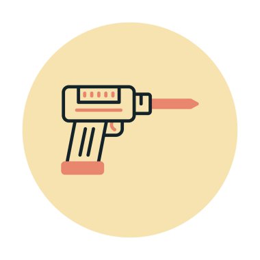 Düz dizaynlı el matkabı simgesi. Tamirci konsepti için matkap simgesi. Çizgi film dizaynında ev aletleri. Tamirci için elektrikli cihaz. Vektör illüstrasyonu