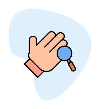 Bir büyüteç ikonuyla el. Hijyen konsepti. vektör illüstrasyonu