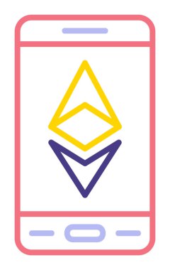 Akıllı telefon düz simgesi üzerine Ethereum, vektör illüstrasyonu