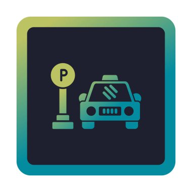 Çember vektör illüstrasyonunda park simgesinin yanındaki araba