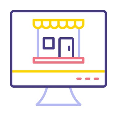 dükkan, Online Shop konsepti, vektör illüstrasyon tasarımı olan bilgisayar ekranı