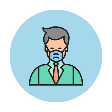 Yüz maskesi çizgisi ikonu, hastalık önlemenin vektör piktogramı. Koronavirüsten korunma giysisi, hava kirliliği, toz, grip illüstrasyonu, tıbbi gereç deposu tabelası.