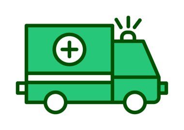 Basit renklerde ambulans arabası vektör simgesi. Yandan görüntüle