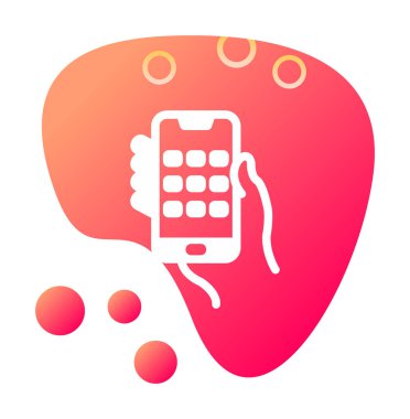 Telefon ekranı simgesi vektör illüstrasyonuyla el ele tutuşur. Erkek eli ve akıllı telefonun düz vektör çizimi