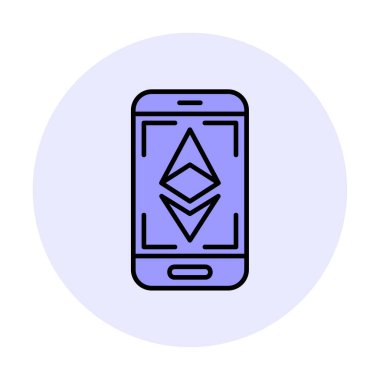 Telefon ekranındaki Ethereum simgesi, vektör sembolü