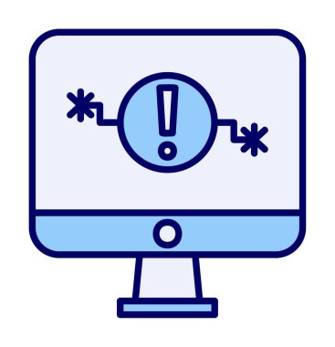 Sorun simgesi olan bilgisayar monitörü. Web sayfası, afiş, sunum, sosyal medya ve belgeler için sistem hatası uyarısı